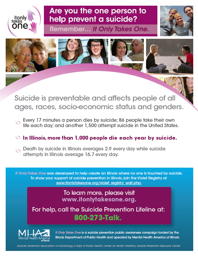 Are you the one person to prevent a suicide? It only takes one... Learn more! Visit: http://www.itonlytakesone.org/
